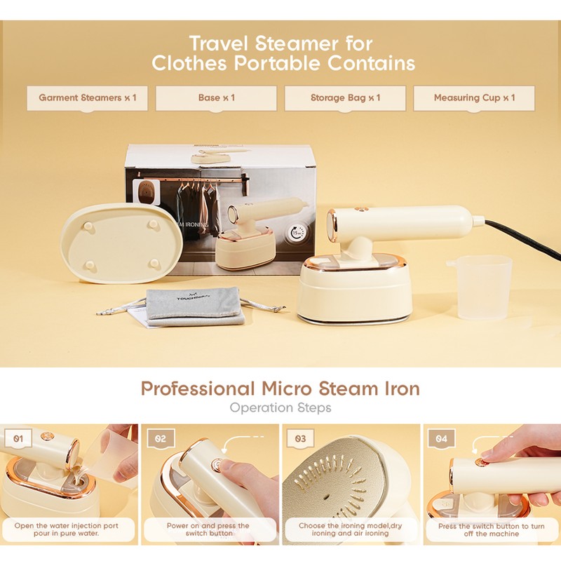 Travel Steamer for Clothes Portable Handheld Steaming Iron 2-In-1 Garment