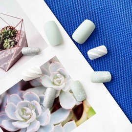 Resweky Christmas Square French False Nails Snowflakes Long Print on Nails Silver White False Nails Full Cover Acrylic False Nails for Women