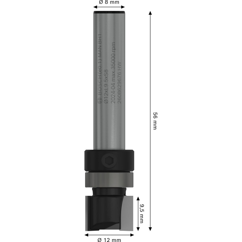 Bosch 1x PRO Router Bit Top Bearing Flush Trim (for