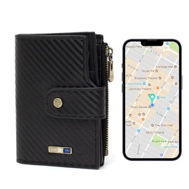 Anti-Lost Bluetooth Wallet Tracker & Finder, Minimalist trackable Wallet for Men, Leather Wallet Credit Card Holder (Carbon Black)
