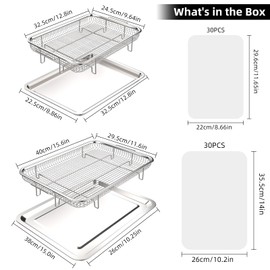 Air Fryer Basket, OPENICE 2 Set Air Fryer Pan and Crisper Tray for Oven, Non-stick Oven Air Fryer Basket for Baking and Crispy Foods - Large & Medium