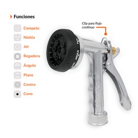 Truper PR-108, Pistola metálica para riego, 8 funciones