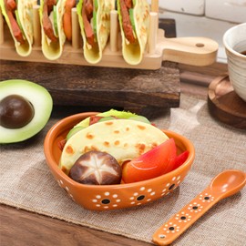 Honeydak Mexican Clay Plates Floral Heart Shaped Ceramic Clay Bowl and Spoon Set, Terracotta Mexican Talavera Plates, Mexicanos, Artesanales Mexicanas Bowl for Cinco De Mayo Party Wedding Decorations