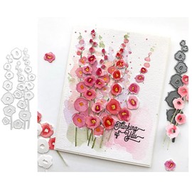 Spring Hollyhocks Flower Metal Die Cuts, Hollyhocks Flower Cutting Dies Cut Stencils Card Paper Craft DIY Template Metal Cutting Dies Album Embossing Paper Dies for Card Making Scrapbooking
