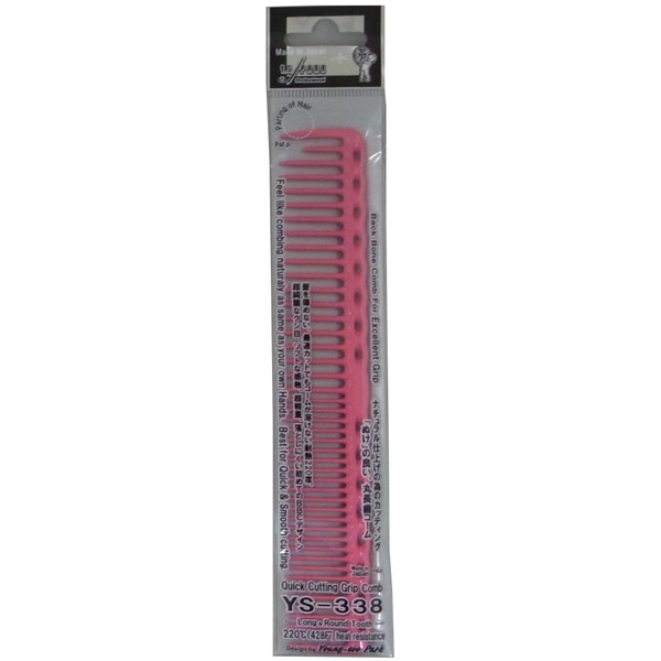 YS Park 338 Long and Round Tooth Quick Cutting Grip Comb - Pink