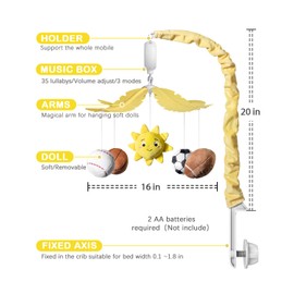 FEISIKE Baby Sport Crib Mobile with 35 Lullabies, 3 Modes Rotation & Music, Soother Toy Adjustable Volume, Sport-Themed Nursery Decor Musical Mobile for Crib or Bassinet