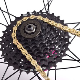 Ejoyous 9 Speed Bicycle Chains, Bicycle Chain Hub Gear, Gold, 9 Compartments, Bicycle Chain, Bicycle Accessories, for Road, Mountain Bike, Road Bike, Sports Bicycle, 116 Links