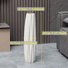 Tall Ceramic Floor Vase 17.7 Inches Large,White Tall Modern Flower Vases For Office, Home,Farmhouse,Living Room Décor,Simple Origami Design Fall Decorative Porcelain flower Arrangement Vase Ideal Gift