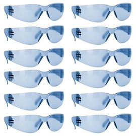BISON LIFE Blue Safety Glasses - 12 Pairs of Scratch Resistant Eyewear, Polycarbonate Impact Resistant Lens
