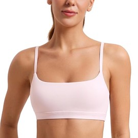 CRZ YOGA Womens Butterluxe Adjustable Spaghetti Strap Sports Bra - Scoop Neck Wireless Padded Yoga Workout Crop Top Strawberry Pink Medium