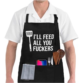 Funny Apron for Men Women, Adjustable Chef Kitchen Cooking Grill BBQ Aprons with 3 Pockets, Funny Birthday Christmas Valentine's Day Gifts for Father Men Boyfriend Brother Husband Dad