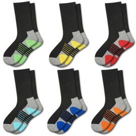 Comfoex Boys Crew Socks Half Cushioned Athletic Socks Calf Cotton Long Socks For Kids 4-6 6-8 8-10 Years Old 6 Pairs
