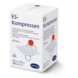 ES-KOMPRESSEN: Non-sterile Gauze Dressings for Wound Cleaning & Wound Covering, as well as for Applying Ointments, 7.5 x 7.5 cm, 8-Ply, 17-Ply, Pack of 100