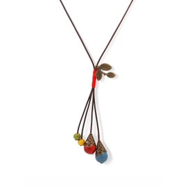MINACHI Boho Hippie Colorful Beads Lucky Leaf Long Necklace Bohemian Jewelry Gift