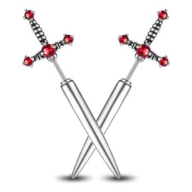 PunkTracker Hypoallergenic Surgical Steel Gothic Sword Earrings for Women Black Cubic Zirconia Punk Dagger Y2K Emo Earrings for Men, Metal, not known