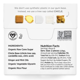 SIMPLY Gum Ginger, Plastic-Free Natural Chewing Gum, Pack of One (15 Pieces Total) | Vegan, Kosher, Non GMO, Aspartame Free and Sorbitol Free