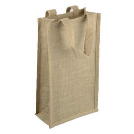 6 Pack Natural Jute Wine Tote with Dividers - 2 Bottles Wine Bags