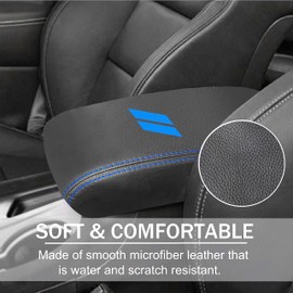 YOSRTER for Dodge Durango Accessories 2021 2022 2023 2024 2025 Center Console Armrest Cover Interior Box Anti-Scratch Leather Central Armrest Decoration (Dark Blue Stitches)
