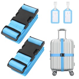 Flintronic 2 Pcs Luggage Straps with Luggage Tags, Adjustable Packing Belts for Suitcases Security Non-Slip Travel Belt Travel Accessories（Blue）