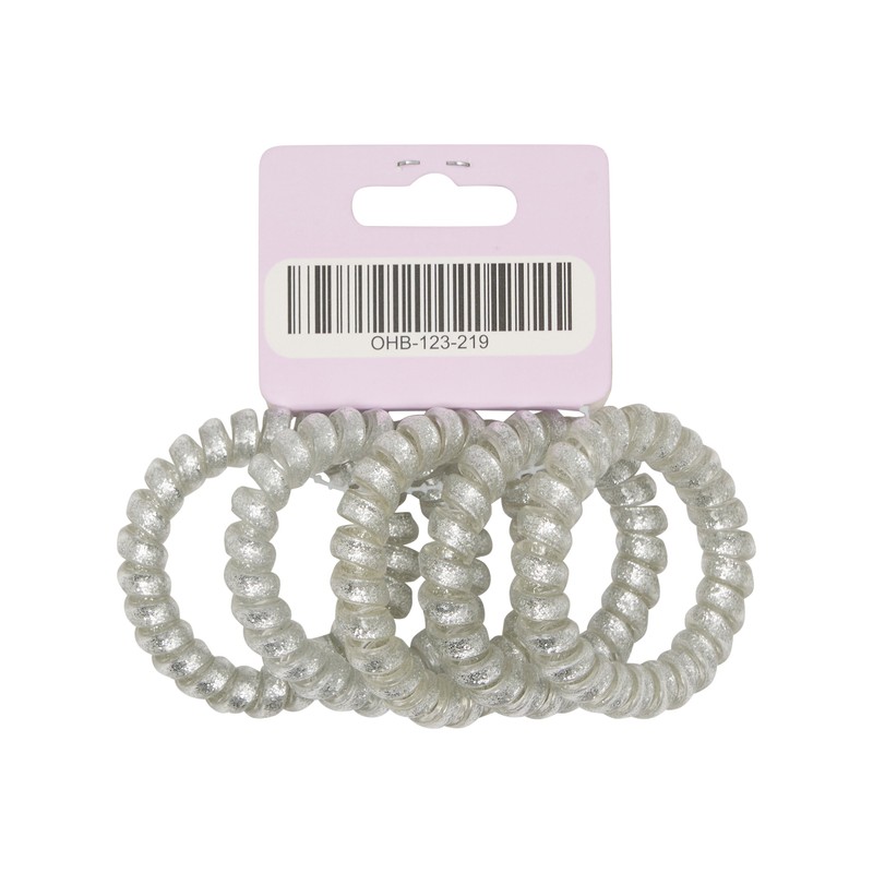 Oz Essentials Spiral Hair Ties 5 Pack - Silver Sparkle