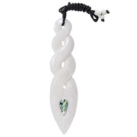 81stgeneration Women's Men's Hand Carved Bone Paua Cuadruple Pikorua Twist Pendant Necklace