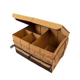 Tongketec Large Truck Bed Organizer, Trunk Organizer With Lid For SUV, Truck, Car Trunk Organizer, Foldable Organizer, Brown, 4-Compartments With Handle
