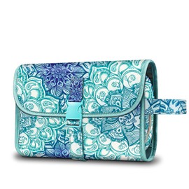 Portable Toiletry Travel Wash Bag, FINPAC Large Water Resistant Hanging Makeup Organizer Cosmetic Storage Pouch Case for Women Girls, Emerald Illusions