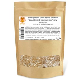 Empty Capsules 00 Vegan - Pack of 1000 Empty Capsules, Transparent Capsules, Packed in 100% Biodegradable Bags