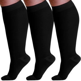 ABSOLUTE SUPPORT (3 Pairs) Wide Calves Compression Socks for Women & Men Circulation 20-30mmHg - Support Hose for Swelling, Leg Pain, Edema, Post Surgery Recovery - Black, 2X-Large - A501BL5-3