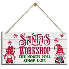 Christmas Decor, Decorative Wood Hanging Wood Plaque, Christmas Door Hanger, Christmas Sign for Home Cafe Shop, Rustic Wooden Holiday Decor, Christmas Wall Decor With Rope, Santa's Workshop Sign