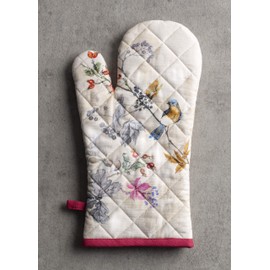 Maison d' Hermine Oven Mitt (7.5"x13") & Pot Holder (8"x8") 100% Cotton Set of Oven Gloves & Hot Pads, BBQ, Cooking, Baking, Grilling, Equinoxe - Beige - Thanksgiving/Christmas