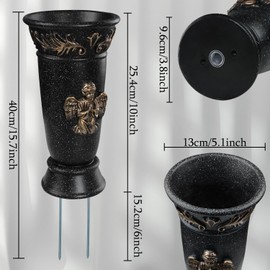Memorial Cemetery Vase, 1 Pcs Black Angel Resin Flower Vases with Spikes and Draining Holes for Gravesite, Headstone Flowers, Cemetery Flowers, Memorial Grave Decorations