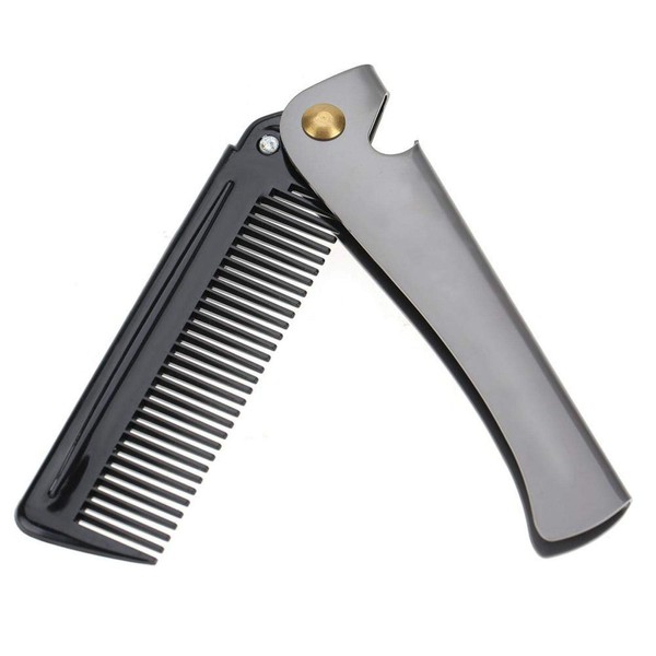 Pocket Beard Comb Moustache Comb Wooden Beard Comb for Home Use for Men Beard Use (Black Acetate + Stainless Steel Plating)