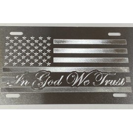 Diamond Etched Products Engraved In God We Trust US USA Flag Diamond Etched Silver Car Tag License Plate