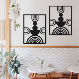 YIYA 2 Pcs Black Metal Wall Decor Mid Century Geometric Metal Wall Art Minimalist Wall Decor Metal Vertical Abstract Wall Art Hanging for Home Living Room Bedroom (wine cup)