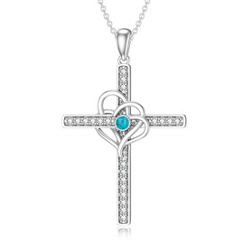 PELOVNY Mothers Day Gift for Mom Cross Necklace for Women 925 Sterling Silver with 5A CZ Natural Turquoise Heart Crucifix Pendant Jewelry Valentines Day Birthday Christmas Gifts for Her