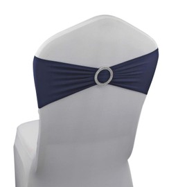 WELMATCH Navy Blue Spandex Chair Bands Sashes - 50 pcs Wedding Banquet Party Event Decoration Chair Bows Ties (Navy Blue, 50 pcs)