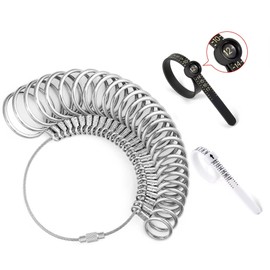 Ring Sizer Measuring Tool Kit, 27 PCS Premium Stainless Steel Ring Sizer,2 PCS Finger Size Tape Magnified Glass for Easy Reading, Ring Size 0-13 with Half Size, 1-17 Rings Sizer for Women Men