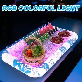 2 pcs-Ice Buffet Serving Tray Drink Cooler with Drain Plug,Inflatable Colorful Light Ice Serving Buffet Bar Inflatable Cooler for Parties Food