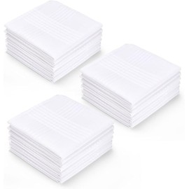 MEWATI 12 Pack Handkerchief Men's Fine Handkerchiefs,65% Poly 35% Cotton,White Hankie (White with Satin Cord, 16" x 16")
