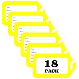 18 Pack Luggage Tag Bright Luggage Tags for Suitcases Bag Tags Name Tags for Kids Travel Accessories Must Haves by Sodsay (Yellow)