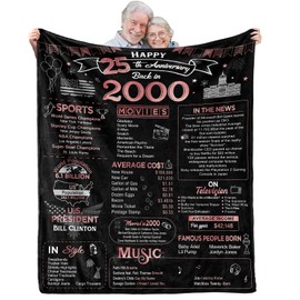 aisdfhsa 25th Anniversary Blanket Gifts Gift for 25th Silver Wedding Anniversary 25 Years of Marriage Gifts for Couple Wife Husband Dad Mom Parents Back in 2000 Throw Blanket 60Lx50W Inch