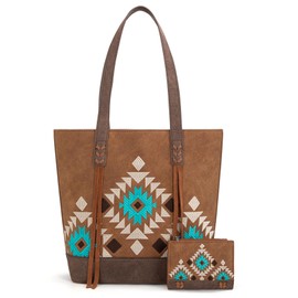 Montana West Aztec Tote Bag for Women Embroidered Western Purse with Wallet Set MBB-MW1312G-8317WTN