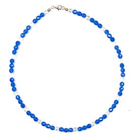 Agate Jewellery (Necklace) Agate Chain Blue Agate Balls Faceted with Quartz Crystal Balls Faceted Clasp 925 Sterling Silver Model Number 7021, Gemstone, Agate