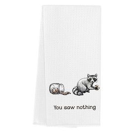 WINGTECA Funny Racoon Kitchen Towels Adult Humor Humorous Saying Gifts for Women Men You Saw Nothing Waffle Weave Tea Hand Dish Towels for Home Kitchen Bathroom Decorative 14×23 Inches
