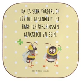 Mr. & Mrs. Panda Coaster Glasses Bumble Bee Clover Leaf Gift Animals Animal Motifs Funny Sayings Coaster Wood Bee Decoration Good Mood