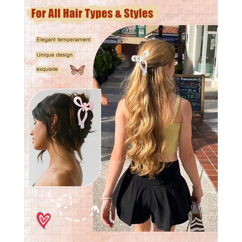 3pcs Bow Hair Clips for Women, Cute Hair Claw Clip
