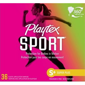 Playtex Sport Tampons, Super Plus Absorbency, Fragrance-Free | 360 Leak Defense | 36 Count, Pack of 12