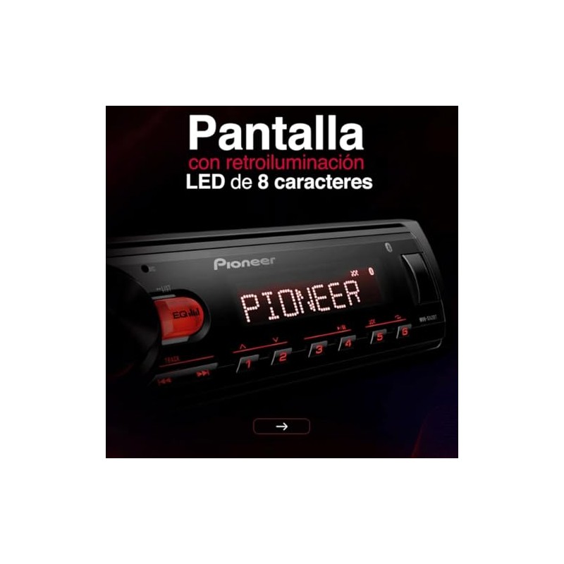 Autoestereo Pioneer, S/CD, Conectividad UBS y Bluetooth, Color Negro, Modelo