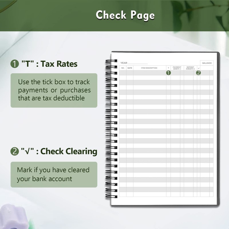 Homlive Check Registers for Personal Checkbook, Double Spiral Check Register